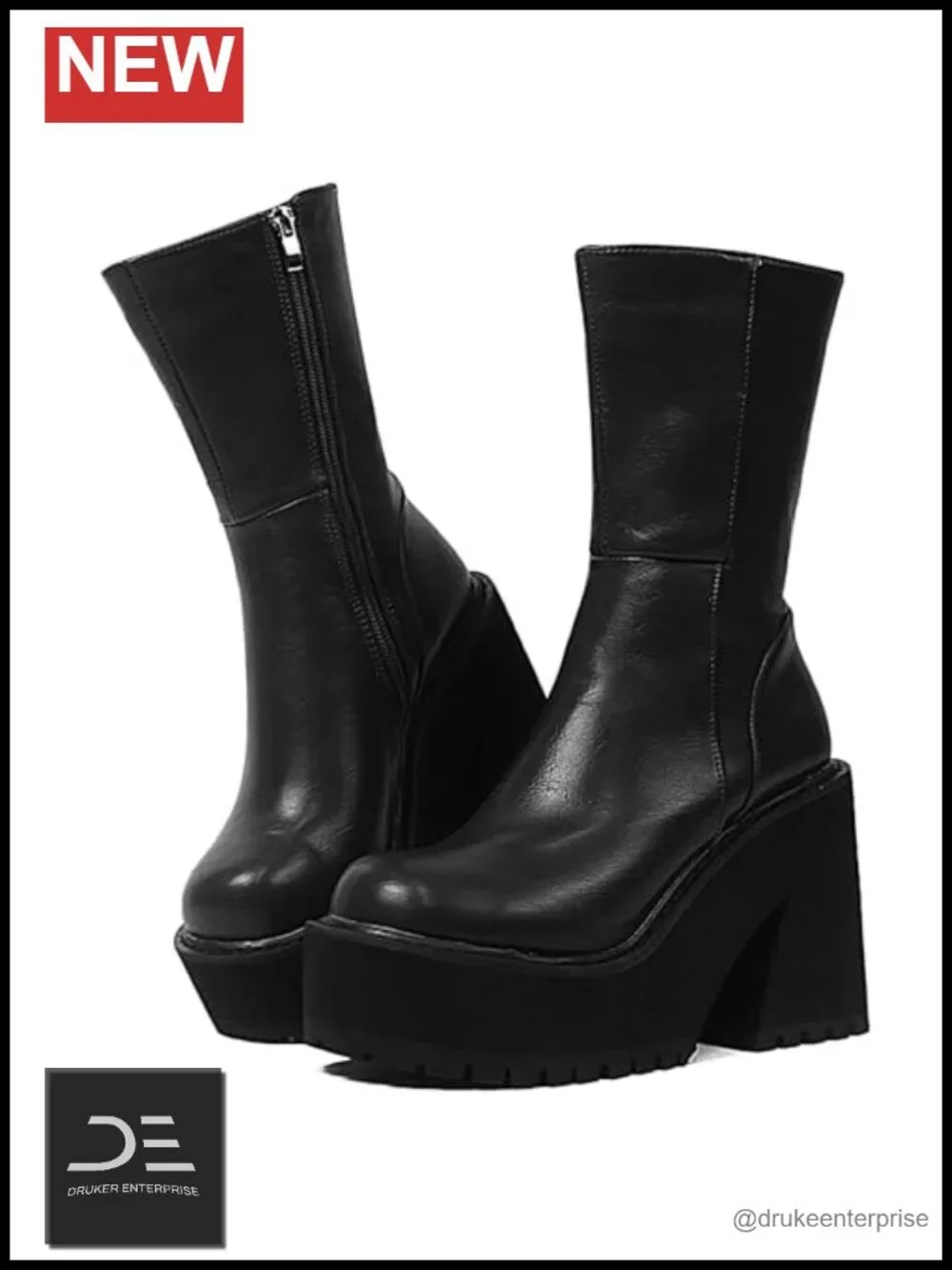 Women's Ankle Boots Chunky Block Heel Platform Zipper Goth Punk Faux Leather